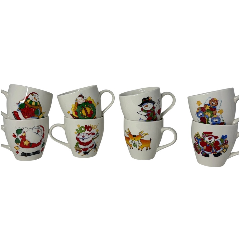 Royal Norfolk Christmas Mugs Set of 8 Santa Snowman Reindeer Cats Holiday Cups